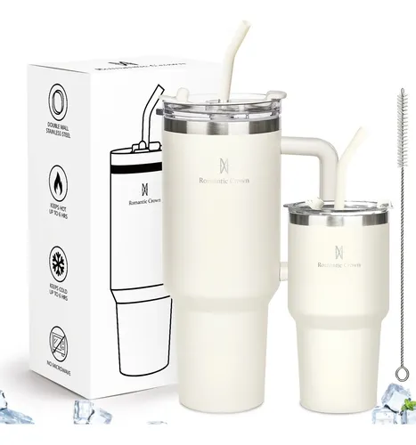Kit Copo Termica Inox 1200ml 600ml Com Tampa E Canudo