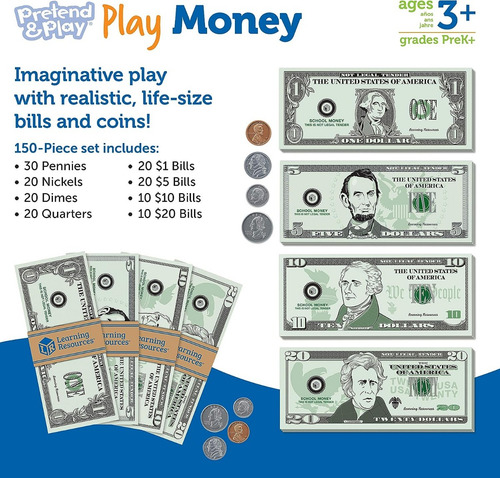 Learning Resources Dinero Ficticio Para Niños 150 Piezas. Color Varios