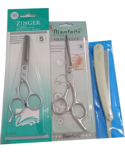 Imagen 1 de 7 de Tijera Corte Zinger + Tijera Entresacar + Navaja De Corte