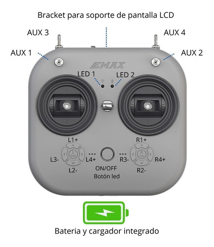 Radio Rc Emax E8 Fpv + Receptor Tiny D8 Frsky + Gafas Emax 2