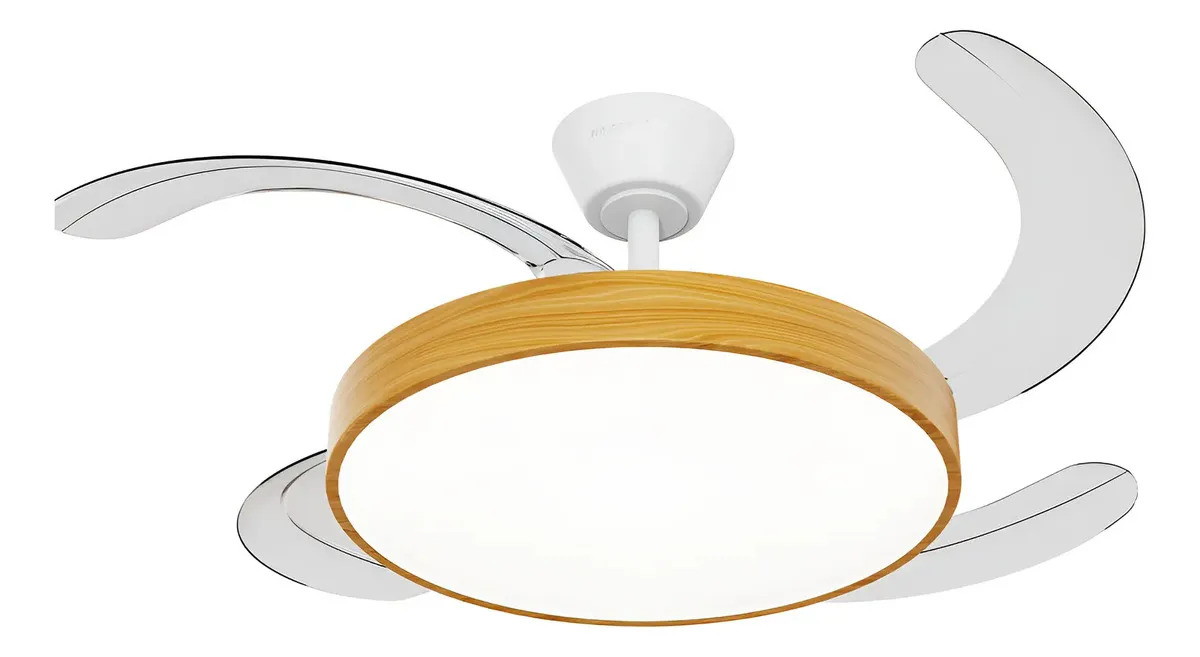 Ventilador De Techo Windstyle Nauru C/luz Aspas Retractiles 1.06 M 50-60 Hz Blanco/natural Transparente Abs 4
