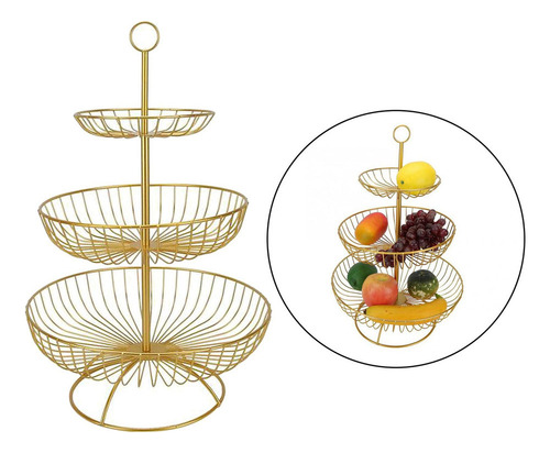 Frutero, Fruit Cesta Of Three Levels, Grande, Dorado, 300 M
