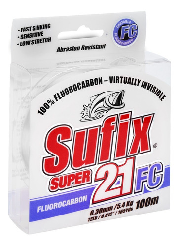 Linea Sufix Super 21 Fc Fluorocarbono 14 Lb Color Clear