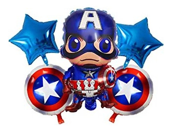 Set De 5 Globos Metalizados Arreglo  Capitan America 