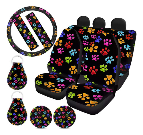 Upetstory Colorful Puppy Paw Print Car Seat Covers Full Set