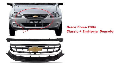 Grade Tela Corsa Classic 2010 C/3 Partes Emblema Dourado