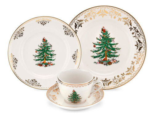 Spode Rbol De Navidad Dorado De 4 Piezas | Hecho De Loza Fin