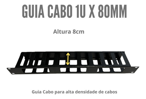 Guia Cabo 1 U X 80mm Para Rack Servidor Padrão 19 Polegadas Cor Preto