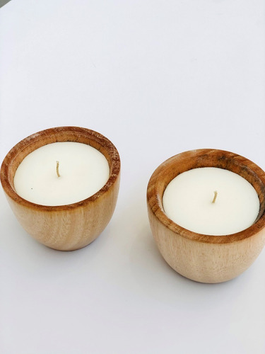 Imagen 3 de 4 de 2 Velas Con Cuenco De Madera Torneada Eucalipto Mos Nuevo