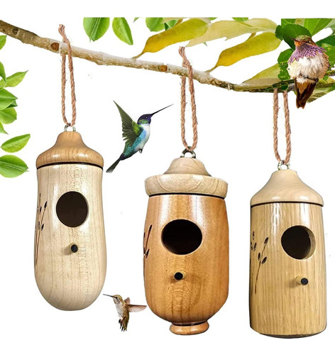 Casa Colgante Para Colibríes Nido Decorativo De Madera Con C