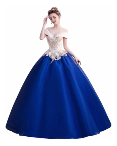 Vestido De Quinceañera  Princesa Azul Bonito Elegante Xv 