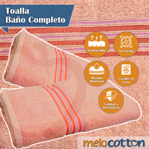 5 Toallas De Baño Completo 150x80cm - 600 Gr C/u Color Naranja 6 Lisa