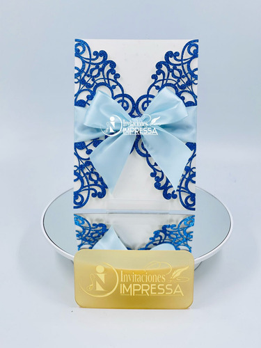 120 Sobres Glitter Invitación Corte Láser Suaje 13x18 Azul