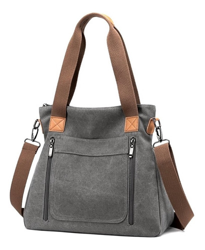 Bolsa Tiracolo Feminina Lona De Algodão E Couro