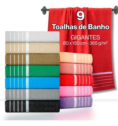 Kit C/ 9 Toalha De Banho Gigante 80 X 1,50 Atacado + Brinde