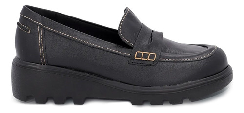 Loafer Usaflex Feminino Couro Salto Bloco Laser Casual