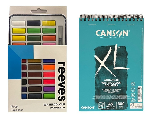 Block Canson Xl Aquarell A5 300gr +lata Acuarelas Reeves X36