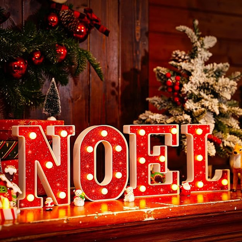 4 Letras Led De Noel Letreros Iluminados Con Purpurina Letra