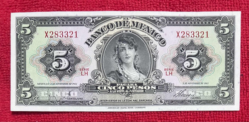 Billete 5 Pesos Gitana Serie 2 Letras Rojas Extrafino (Usado)