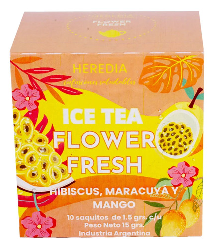 Ice Tea Heredia Frutal Hibiscus Maracuya Y Mango X10saquitos