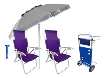 Comprar Reposeras Aluminio Alta X 2  + Sombrilla 2mts + Carromesa 