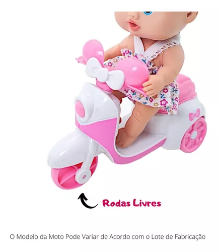 Boneca C/ Motoca Infantil Bebe Baby Petit Scooter Macia Milk