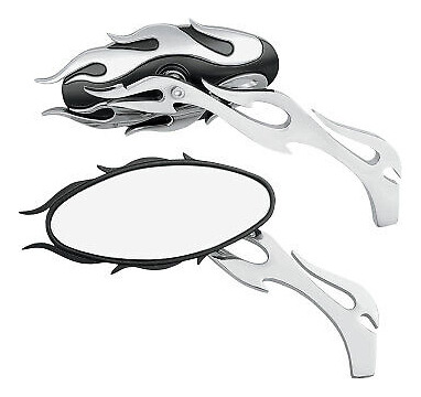 Drag Specialties Flame Oval Mirror Black/chrome 0640-048 Lrg