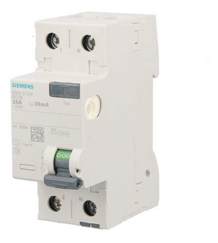 Llave Interruptor Diferencial 2p Siemens 25a 30ma P Riel Din