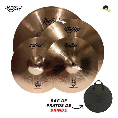 Kit De Pratos De Bateria Completo Red Foot B8 Com Bag E Nota