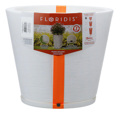 Macetero Floridis Ginebra 34 X 35 Cm + Plato Color Blanco Blanco