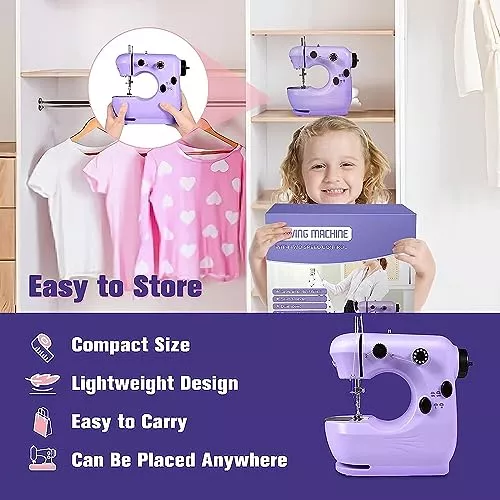 Máquina de coser portátil, mini máquina de coser de 2 velocidades para  principiantes, kit de costura seguro y máquina de coser pequeña fácil de  usar