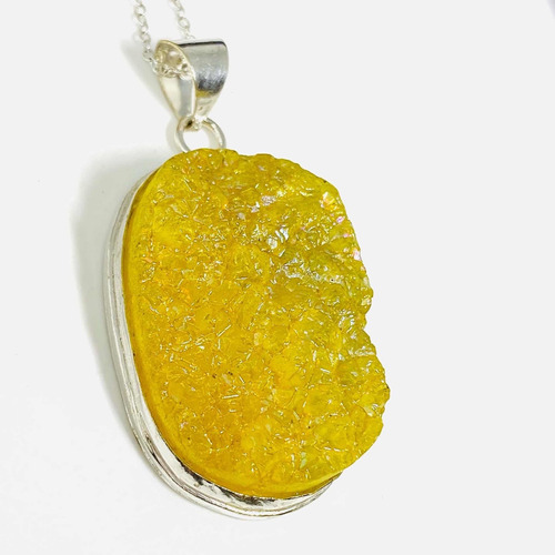 Colgante Plata India Cuarzo Aura Titanio Amarillo Natural Ct