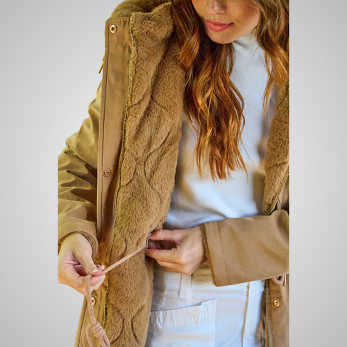 Campera Parka Mujer Con Piel Reversible Abrigada Premium