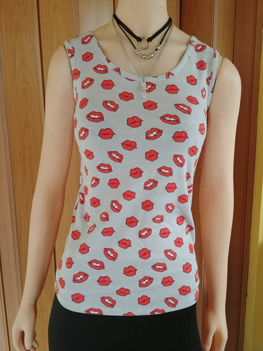 Musculosa De Algodón Estampada Boquitas Talle S