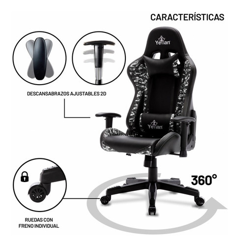 Silla Gamer Ergonomica Yeyian Ryuji Snow Camo Serie 2500 Color Negro
