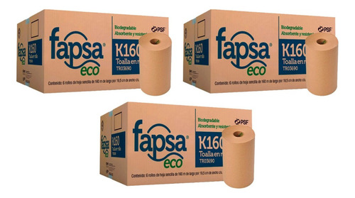 Toalla En Rollo Fapsa Kraft 3 Cajas C/6 Rollos De 160m C/u