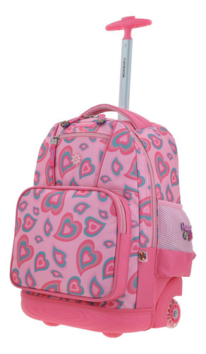 Mochila Grande Escolar Baston Con Ruedas Luz Led Chenson Happy Girl Shiru Color Rosa Chicle Diseño De La Tela Liso