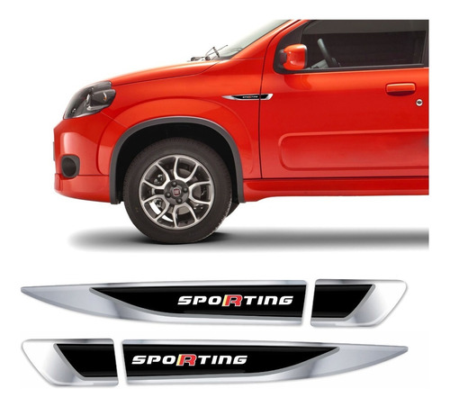 Adesivo Aplique Lateral Fiat Uno Sporting Emblema Par Res43