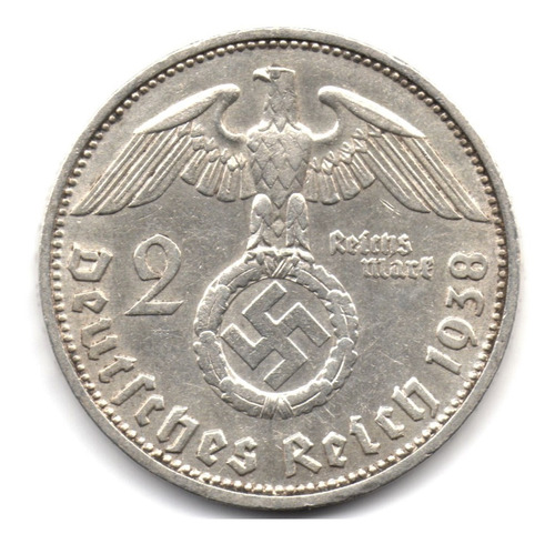 Alemania 2 Reichsmark 1938 D Tercer Reich Plata