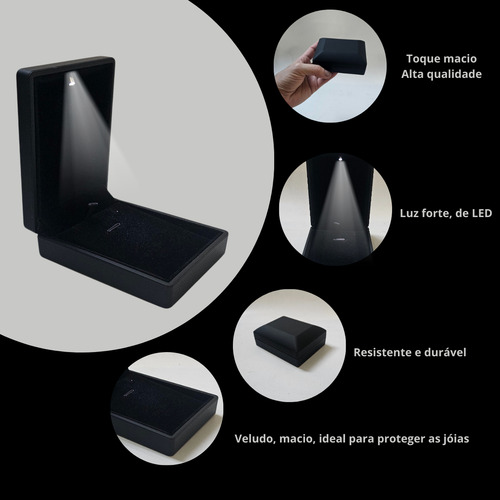 Porta Joias Iluminado Led Estojo Para Colar Caixa Para Joias Cor Preto