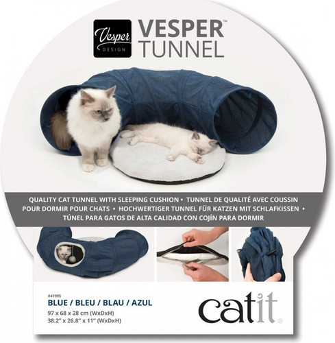Túnel Interactivo Gatos Plegable Con Cama Vesper Catit Color Azul