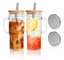 Comprar Tazas De Vidrio Mcleanpin Con Tapas De Bambú Y Pajitas, Vaso