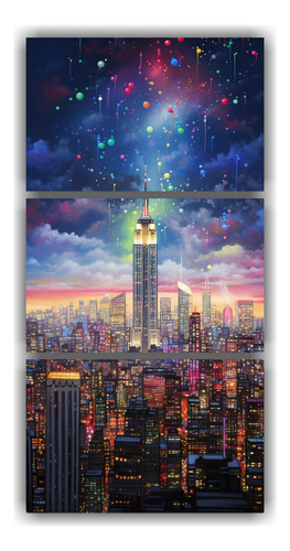 45x90cm Cuadro Lienzos Ciudad Nueva York Luces Coloridas Neo