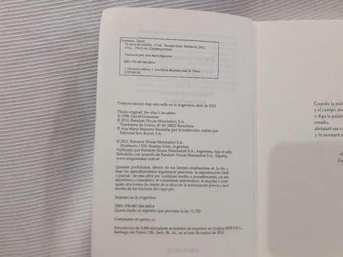 Imagen 4 de 5 de Tu Seras Mi Cuchillo David Grossman Ed. Debolsillo