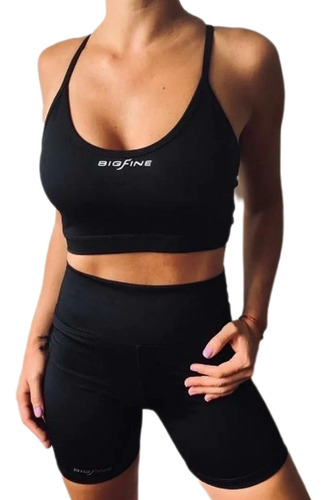 Conjunto Deportivo Bigfine Negro Calza Corta Y Top Strap