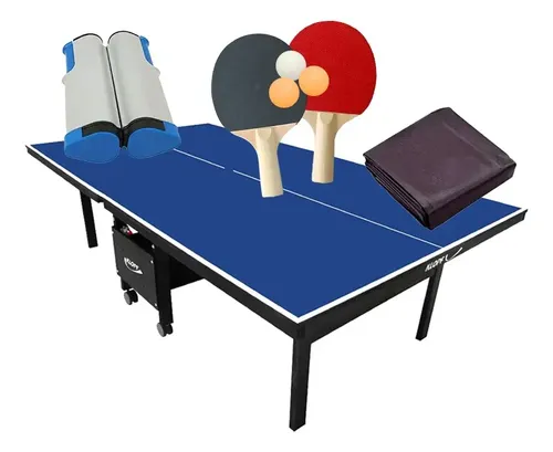 Mesa Ping Pong Dobrável Azul Klopf 1084 Rodas 2.74m c/ Kit e Capa