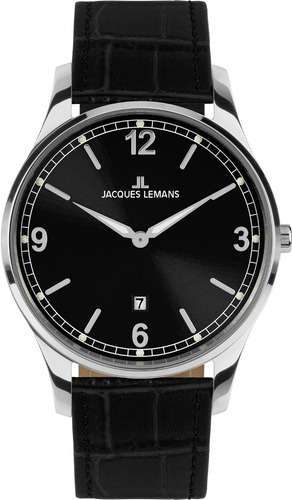 Reloj Jacques Lemans 1-2128a Color De La Correa Negro Color Del Bisel Plateado Color Del Fondo Negro