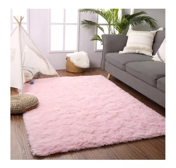 Alfombra Peluda para sala de estar y dormitorio Costo Oro, 200 x 140 cm, color peludo, color rosa claro, diseño de tela