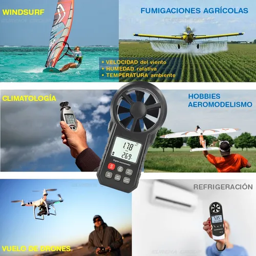 Anemómetro Digital De Viento Medidor Temperatura Y Humedad