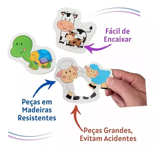 Brinquedo Educativo Didático Mamãe E Bebê - Coleção Madeira Be A Bá 12  Peças Grandes - Jogo Infantil Pré Escolar 2 Anos 3 Anos 4 Anos - Nig Ref.  0413